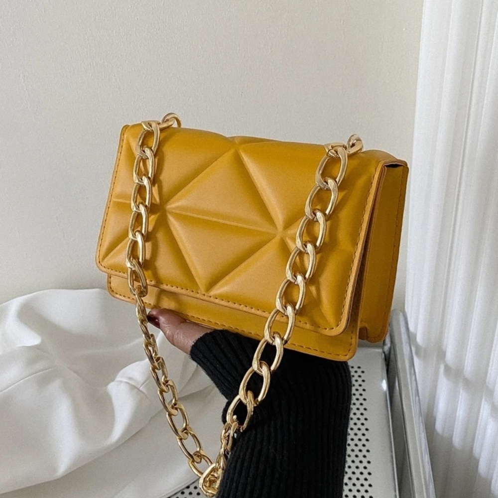 Yellow Quilted Chain Shoulder Bag